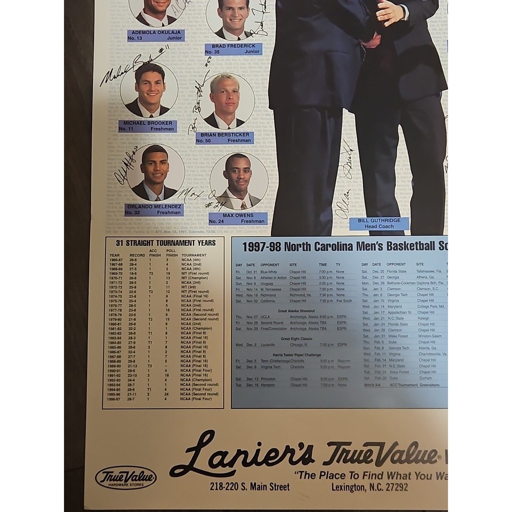 1997-1998 UNC Autograph North Carolina Tarheels Basketball Poster Team Calendar - Picture 4 of 8